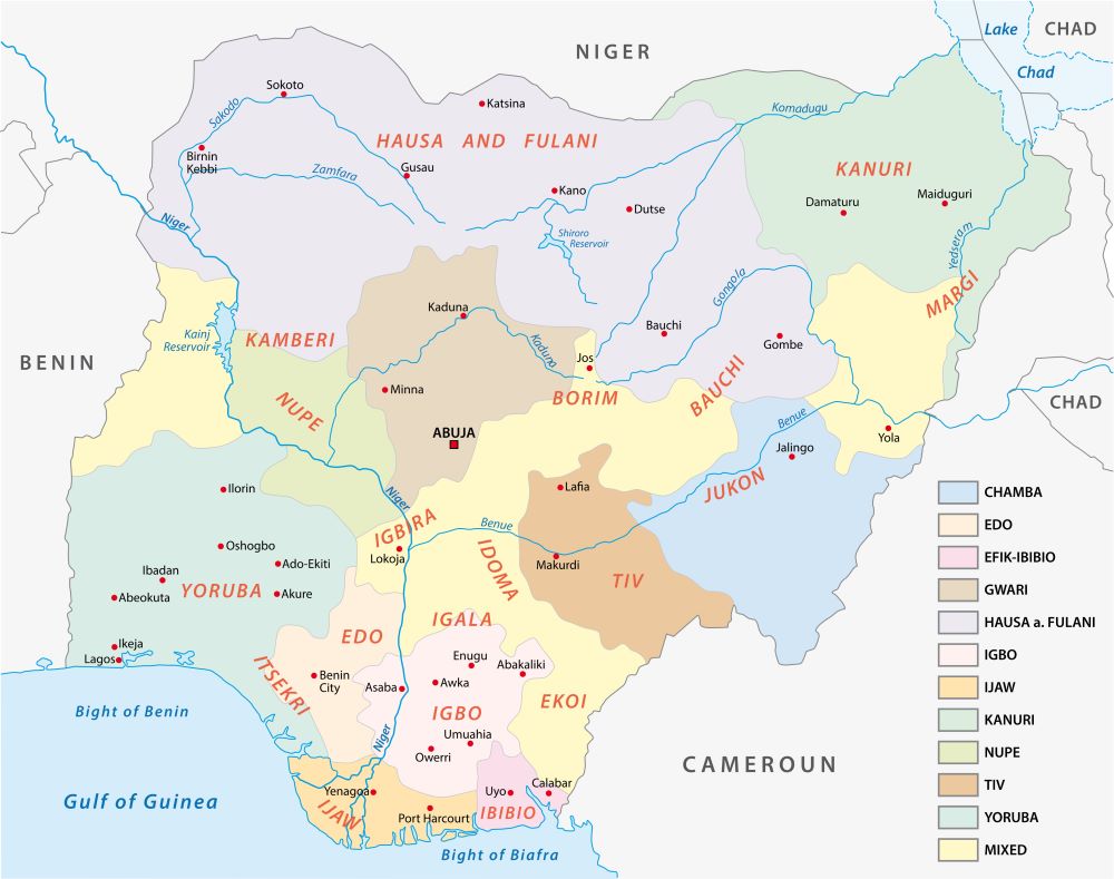 Nigeria map of principle linguistics groups